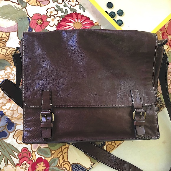 Cole Haan Brown Leather Messenger Laptop Bag Adjustable Strap - Picture 2 of 16